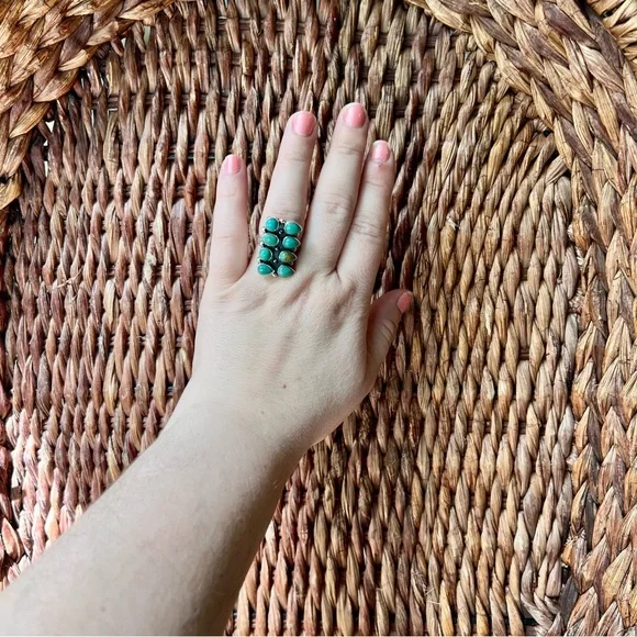 925 Sterling Silver Kingman Turquoise Rectangle Cluster Ring Sz 8 • Southwestern - Picture 6 of 10